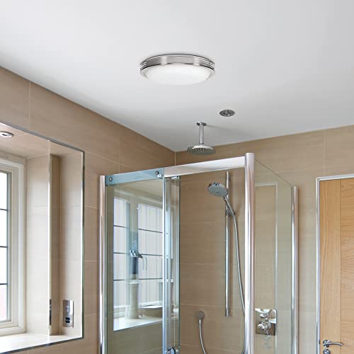 Homewerks 7105-07 Bathroom Fan with LED Light Ceiling Mount Exhaust Ventilation Silent 2.5 Sones 100 CFM, Decorative Brushed Nickel Trim - color: 100 CFM Brushed Nickel