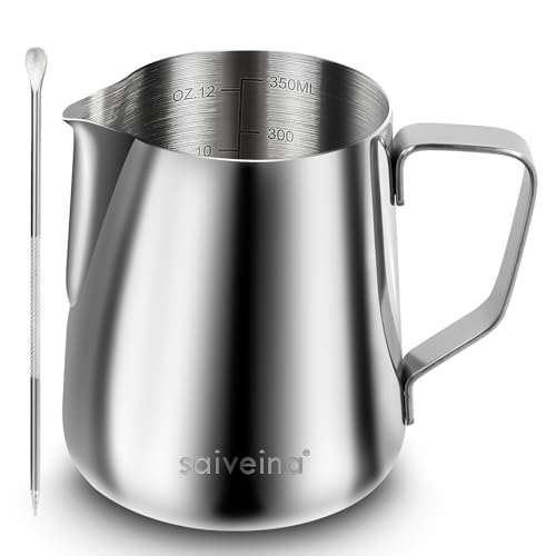 Milk Frothing Pitcher, Espresso Steaming Pitcher 12oz,Espresso Machine Accessories,Stainless Steel Milk Coffee Cappuccino Barista Steam Pitchers Milk Jug Cup with Decorating Pen Latte Art - size: 12 Ounces