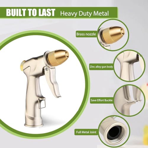 Heavy Duty Metal Hose Nozzle, High Pressure Garden Hose Nozzle | All-Metal Water hose nozzle with 4 Adjustable Spray Patterns, For Watering Plants,Pet Showering,Car Washing&Windows