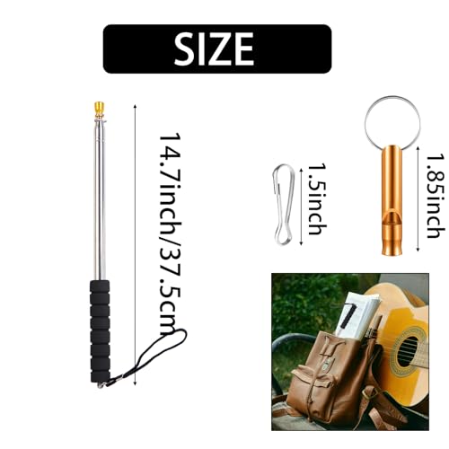 9.8ft Telescopic Flag Pole,Stainless Steel Handheld Portable Extendable Retractable Flagpole with Anti-Slip Grip,Clips,Whistle,Collapsible Telescoping Flag Pole Pointer for Tour Guide,Festival (Black) - color: 9.8ft black