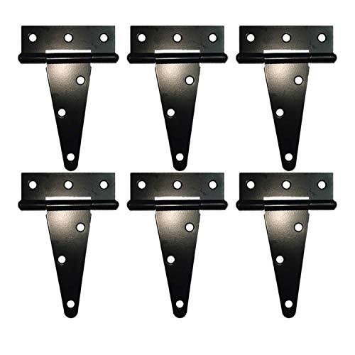 HLMOptimo Heavy Duty T Hinge Tee T Strap Shed Gate Barn Fence Door Hinge Wrought Rustproof Black (6 pcs, 4 inch) - size: 4 Inch, style: 6 pcs