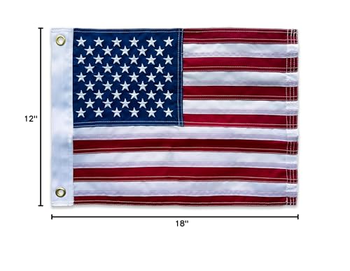 American Flag Boat Flag 12x18 Inches Embroidered Stars, Sewn Stripes, Boat Flags with 2 Brass Grommets Polyester US Flag long Lasting Outdoor Banner for Marine Yacht UTV - size: 1x1.5 Ft Brass Grommets