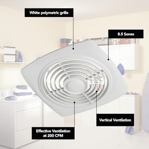 Broan-NuTone 505 Exhaust Fan, White Vertical Discharge Ceiling Ventilation Fan, 8.5 Sones, 200 CFM, 8"