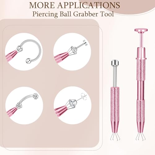 2Pcs Piercing Ball Grabber Tool for Changing Jewelry, Stianless Steel Flat Back Earring Applicator Internally Threaded Push Pin Piercing Grabber Tool - color: Pink-B