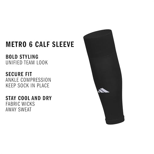 adidas Unisex Metro Soccer Socks or Calf Sleeves (1 Pair) Over-the-Calf | Unisex, 1-Pack, Cushioned Impact Zones, Moisture-Wicking, Calf Compression, Versatile Layering, Game & Practice Ready - color: Black/White/Calf Sleeve, size: Large, style: Calf Slee