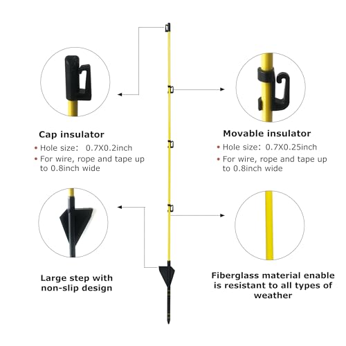 45 inch Electric Fence Posts Step in Fiberglass Insulated Plastic Electric Fence with Post, Electric Fence Stakes for Dogs, 50 Pack - color: 45 INCH, size: 50 pcs