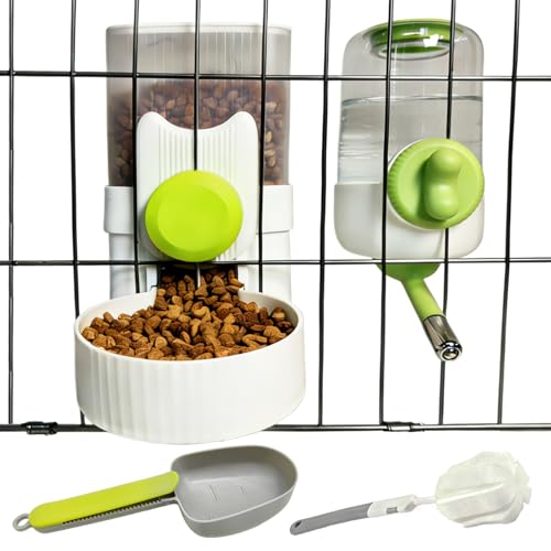 Rabbit Gravity Feeder Waterer Set Automatic Guinea Pig Food Water Dispenser Food Water Bowl Feeding Station for Puppy Kitten Guinea Pigs Chinchilla Hedgehog Small Animals (Green) - color: Green