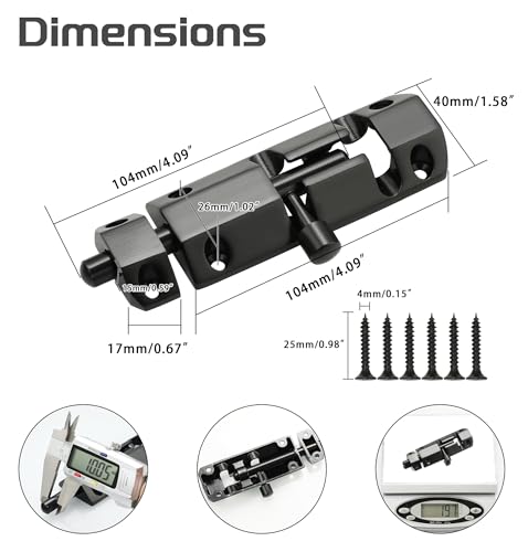 Alise Barrel Bolt Latch 4 inch Slide Bolt Latch Lock Black | SUS304 Stainless Steel Gate Latch Safety Door Lock for Interior Door Shed Barn Wooden Fence Chicken Dog Cage Window Garage - color: Black
