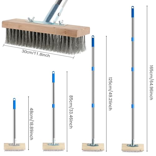 Concrete Scrub Brush - Concrete Brush Wire Broom with 62" Long Handle - Deck Brushes for Scrubbing Heavy Duty Stiff Metal Bristle Floor Scrubber Brushes for Cleaning Moss Grout Garage Patio