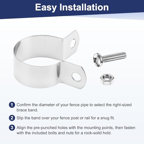M METERXITY 12-Pack 1-1/16" Brace Bands Chain Link Fence Parts | Galvanized Steel Chain Link Brace Band with Bolts and Nuts for Fence, Gate, Posts, Rust-Resistant [Silver] - size: 1-1/16"