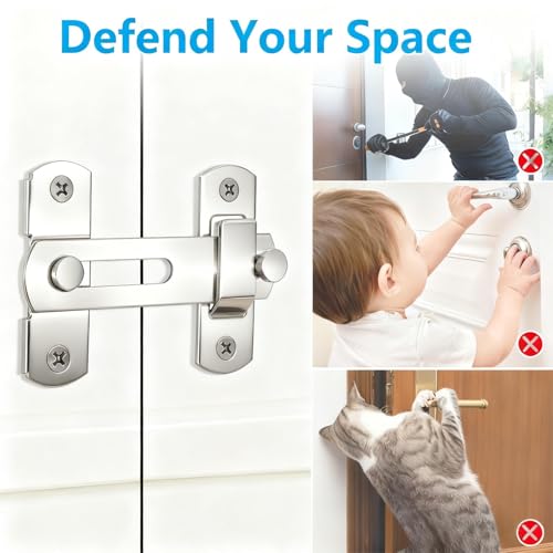 2 Pack Premium Barn Door Lock, 4-Inch Sliding Door Latch, Silver | Rust & Scratch-Resistant, Easy Installation, Heavy Duty Hardware, Fits Barn, Bathroom, Garage, Cabinet Doors And More - color: Silver