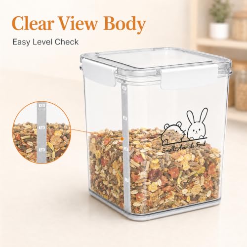 Small Animal Food Storage Box,Airtight Pet Food Storage Containers with Scoop,4.23 Qt Guinea Pig Food Container Storage Keep Fresh,Animal Food Containers for Hamster/Rabbit Dry Food Containers(Clear)