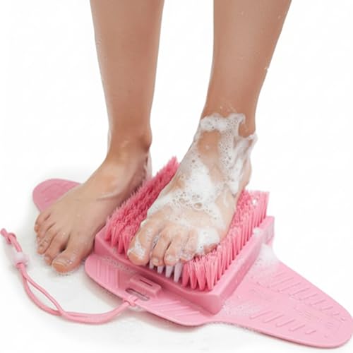 Efforest Shower Foot Scrubber Mat with Pumice Stone - Cleans, Smooths & Removes Dead Skin on Foot Without Bending, Foot Callus Remover with Non-Slip Suction Cups (Pink) - color: Pink