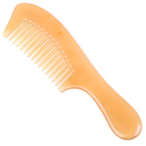 Wide Tooth Hair Comb for Women, Natural Detangling Horn Comb | Anti Static, Natural Sheep Horn, Scalp Massage, Easy to Detangle, Grooming, Wet, Dry, Curl, Beard, Hair Brush - color: Wide Tooth
