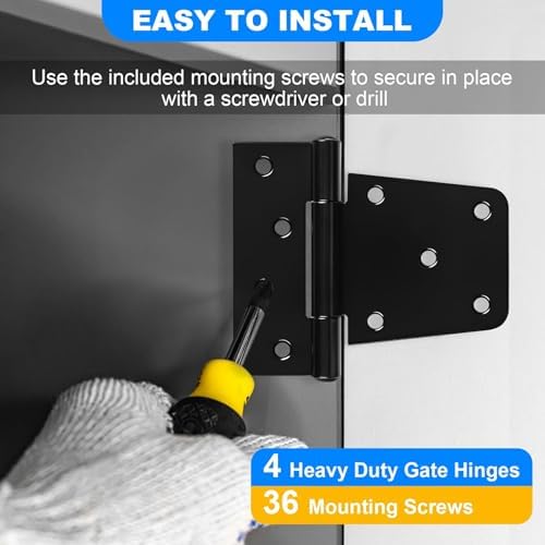 Heavy Duty Gate Hinges 3.5 inch 8 Pack Extra Thick Industrial T Barn Door Hinges Shed Door Hinges for Large Wooden Gates Wood Fence Outdoor - Black Iron Finish (Screws Included) - color: Black, size: 3.5"-8 Pack