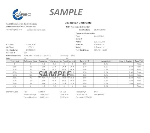 Carbo Compound Pressure Gauge -30 inHg to 15 PSI, NIST Traceable, USA Lab Calibrated, 2.5" Dial, 1/4 NPT Back Mount, ASME Grade A, 304 SS Case, Brass Wetted Parts, PSI/inHg - size: -30 inHg to 15 PSI, style: NIST TRACEABLE