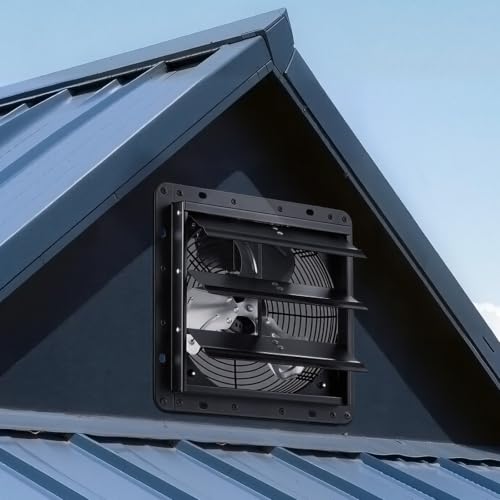 VEVOR 10 inch Shutter Exhaust Fan Wall-Mount Variable Speed Temperature, Automatic Louvers Sturdy Steel Housing, Low Noise, Ventilation and Cooling for Attic, Garage, Barn, Greenhouse, Workshop - size: 10 Inch