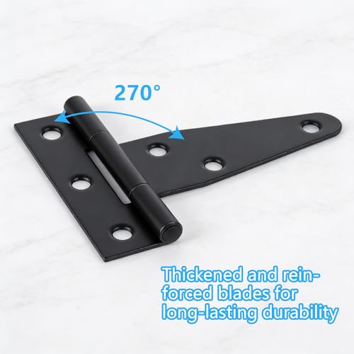 RUGLAMZHIP 10 Pcs 3 Inch Strap Hinges Black Heavy Duty | T Strap & Barn Door Hinges for Gates, Shed Doors, Outdoor Fences. Durable Hardware for Wooden Fences, Tee Hinge Design.