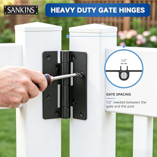 5-3/4" Adjustable Self Closing Aluminum Gate Hinges, Heavy Duty Gate Hinges for Metal Gates, Non-Legged Door Hinges Fence Gate Hinge for Pool Gate, Aluminum Gate, 2pcs, Black