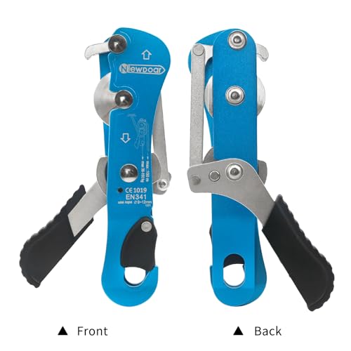 NewDoar Climbing Stop Descender Rappelling Belay for Ropes 10-12mm The Novices for Rescue & Arborist CE Certification - color: Blue