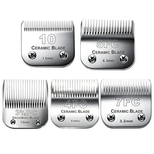 5PACK Dog Grooming Clipper Replacement Blades Compatible with Andis Clipper | For Oster A5/Wahl KM Series Dog Clipper with Ceramic Blade & Stainless Steel Blade (#10+5FC+7FC+3FC+4FC) - color: #10+5fc+7fc+3fc+4fc