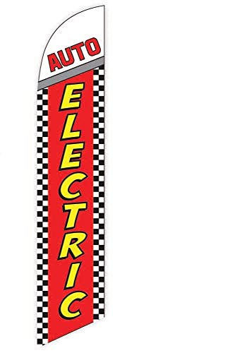 GLOBAL ADVERTISING SOLUTIONS Auto Repair Feather Flag Eye Catching Banner Sign for Business and Marketing Complete Set with 15 ft Pole Kit and Ground Spike (Auto Electric) - style: Auto Electric