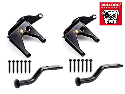 2 Set BullDog Hardware Self-Locking Gate Latch - Post Mount Automatic Gravity Lever for Wood Fence Gate Latches - Black Finish Steel