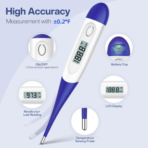 Boncare Digital Thermometer for Adults, Kids & Babies, Dark Blue | Accurate & Safe Oral and Rectal Thermometer with 10-Second Reading and Fever Alarm - color: Dark Blue