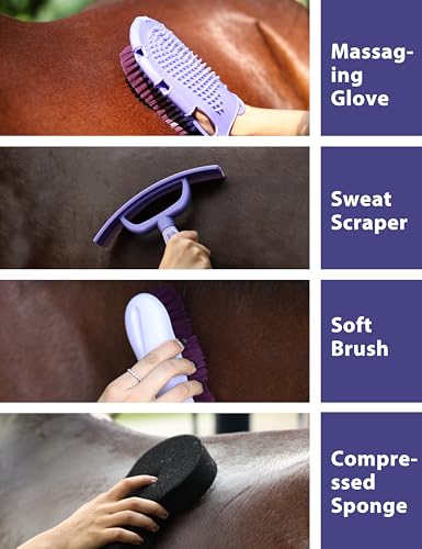11-Piece Horse Grooming Kit with Waterproof Tote Sugar Taro | 10 coordinated horse grooming tools with comfort-grip designs and a spacious waterproof tote for complete horse grooming - color: Sugar Taro