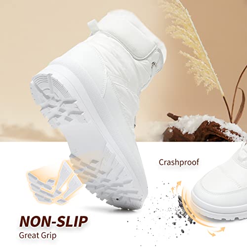BABUDOG Womens Warm Fur Lined Mid-Calf Boots Waterproof Winter Snow Boots Non-slip Lace up Combat Boots - color: White, size: 9.5