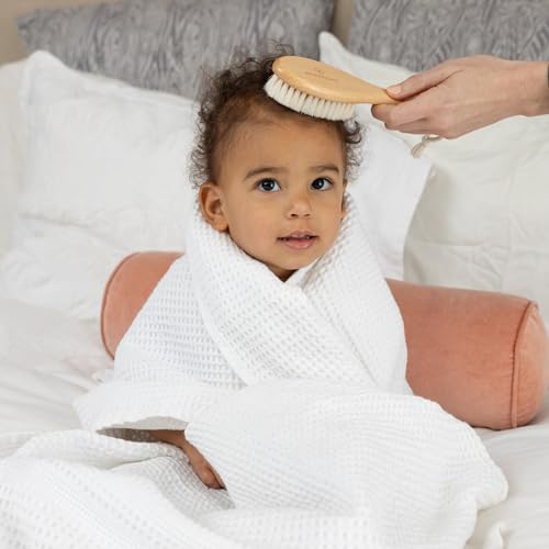 Natural Baby Brush Set - Wooden Brushes and Comb With Boho Travel Bag for Girl or Boy - Soft Goat Hair Brush for Cradle Cap, Bamboo Toddler Brush, Newborn Hairbrush for Scalp Grooming - color: Amber