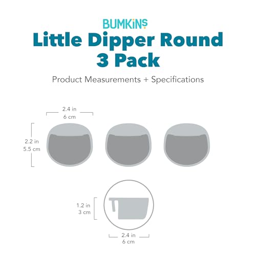 Bumkins Baby Silicone Little Dippers, Attaches to Bowls, Dishes and Plates, Sauce Cup, Holds Condiments, Dip, Puree, Toppings, Baby Led Weaning, Essential Feeding Supplies, for Babies 6 Months Up - color: Gry-Grn 3pk, size: 3-Pack
