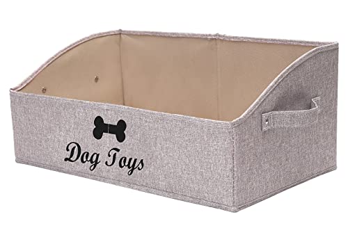 Foldable Fabric Trapezoid Organizer Boxes - Collapsible Dog Toy Basket (Light Brown-DOG) - color: Light Brown, size: Large - Dog Toys