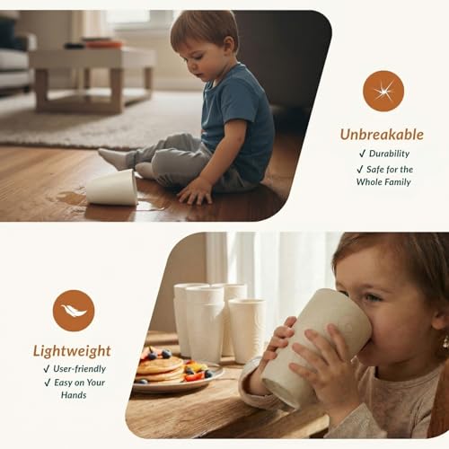 Homienly Unbreakable Drinking Glasses 16oz Wheat Straw Cups–6-Pack Reusable Stackable & Dishwasher Safe Cups for Kitchen-Beige - color: Beige, size: 16 Ounces