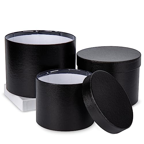 GnFlus Black Gift Box Round Gift Boxes with Lids Set of 3 Nesting Gift Boxes for Presents Assorted Sizes Flower Boxes for Arrangements Birthday Wedding Bridesmaid Graduation Christmas Party Gift Bags - color: Black