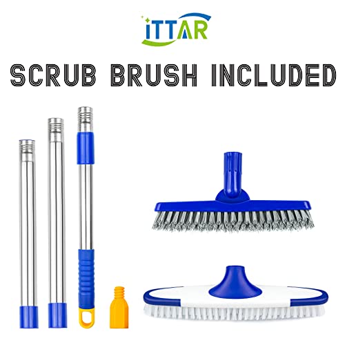 Grout & Scrub Brush Combo, Floor Scrubber with Long Handle, Multi-Purpose Stiff Bristles Cleaning Brush Set for Tile, Grout, Deck, Kitchen, Shower Floor (2 Pcs) - color: White & Blue Head