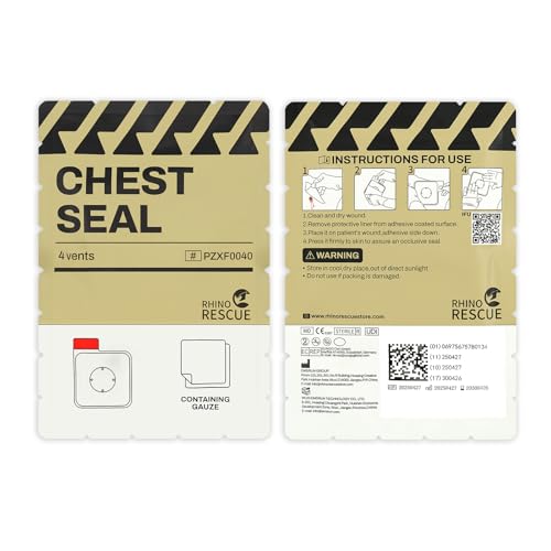 RHINO RESCUE Vented Chest Seal, IFAK Refill First Aid Supplies (2 Count) | Sterile Emergency Trauma Dressing, Occlusive Adhesive Pad Medical for Wound Care, Gunshot, Sucking Chest, HSA/FSA Approved - size: Vented
