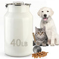 Dog-Cat Food Storage Container 40 lb, Large Stainless Steel Bin | 38 Qt 304 stainless steel bin holds up to 40 lb of dry pet food; silicone-sealed airtight lid; 1-cup wood-handled scoop. - size: 38 Qt