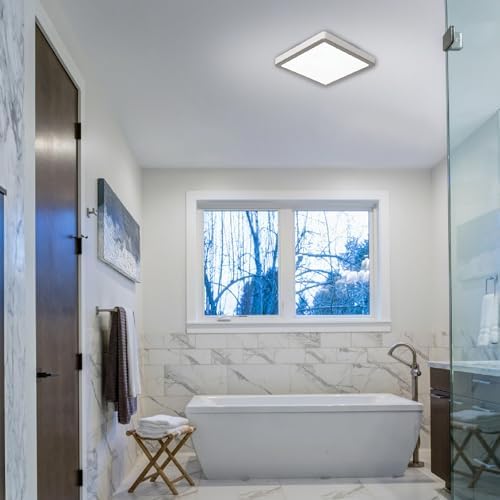 Homewerks 7105-12-BN Bathroom Fan with Light 100-CFM 2 Sones Square Ventilation Fan Dimmable LED Light and Magnetic Trim Ring Brushed Nickel - color: 100 CFM Brushed Nickel Square