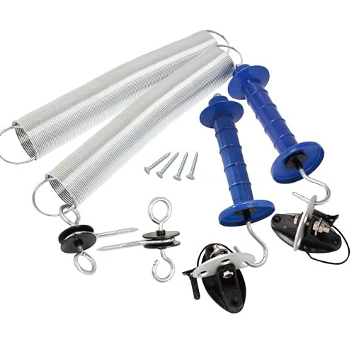 2 Pack Electric Fence Gate Kit, with Spring Gate Handle, 2 Anchor Insulators and 23 Feet Tension Big Spring，for Electric Fence Gate Livestock Fence Agricultural Fencing and Pasture - style: PK2 Spring Gate Kit