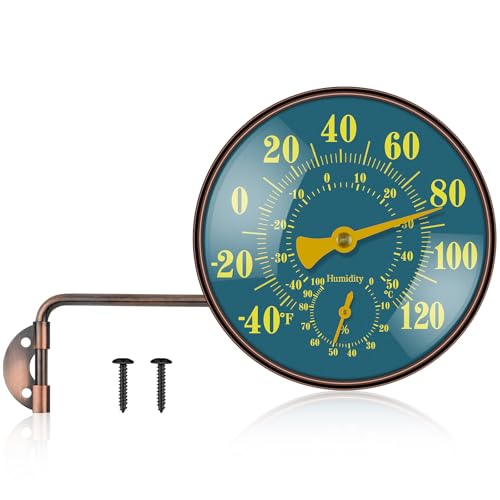 6 Inch Outdoor Thermometer and Humidity Gauge, Brass Analog Dial | Window Thermometer for Outside Temperature & Humidity Monitor, Battery Free for Patio Garage Greenhouse Garden Wall - color: Green, size: 6 Inch