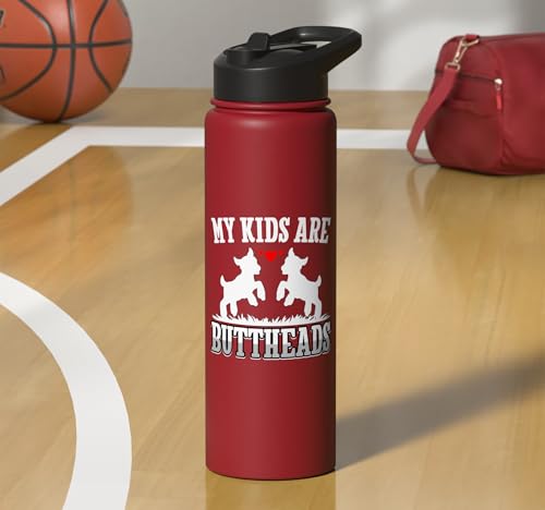 My Kids Are Buttheads Funny Goat Lover Goat Mom Farmer Stainless Steel Insulated Water Bottle - color: Red