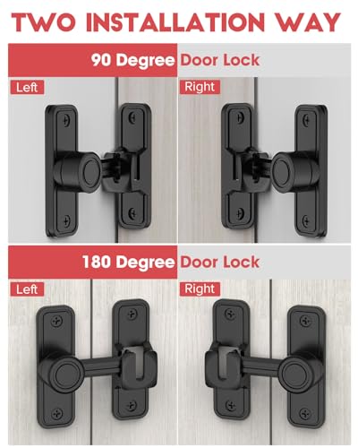Heavy Duty Gate Latches 90 Degree Right Angle Barn Door Lock, Anti-Theft Sliding Door Lock Latch for Wooden Fence Garden Bathroom Outdoor Garage Window Include Screw (Black) | Anti-Theft Sliding Door Lock Latch for Wooden Fence, Garden, Bathroom, Outdoor,