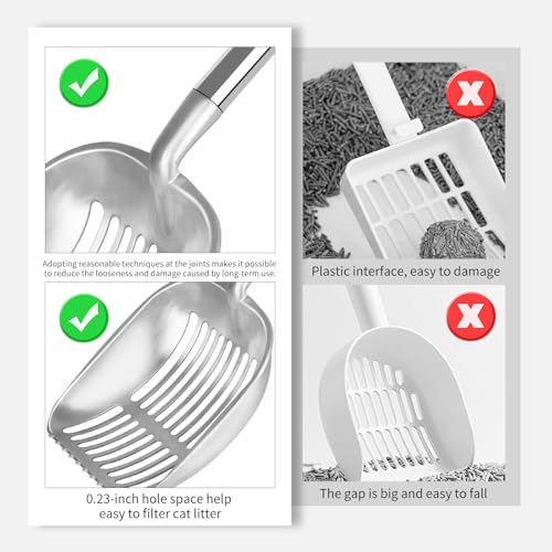 Cat Litter Scoop & Chicken Poop Scooper - Heavy Duty Stainless Steel Long Handle with Sifting Holes for Litter Box/Coop/Sand - Includes Poop Rake, (16.5-62.5")