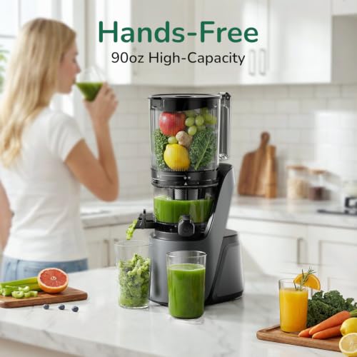 Canoly 3-in-1 Cold Press Juicer C16, Makes Juice & Sorbet & Nut Milk | 6" Extra Wide Feed Chute, Powerful AC Brushless Motor, Self Precut System, Juicer Machines with BPA-Free (Space Gray) - color: Space Gray