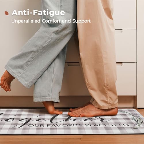 FRESHMINT Kitchen Mats Sets 2 Piece Cushioned Anti-Fatigue Comfort Mat for Home & Office Ergonomically Engineered Memory Foam Kitchen Rug Waterproof Non-Skid, 30" by 17" + 47" by 17", Check Sweet Home - color: Check Sweet Home