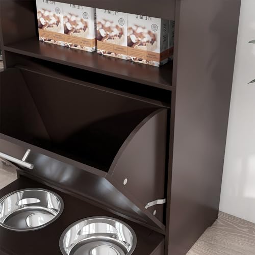 PawHut Dog Feeding Station with Raised Bowls, Pet Feeder Station, Brown | Dog Food Storage Cabinet, Hanger for Feeding & Watering Supplies - color: Coffee