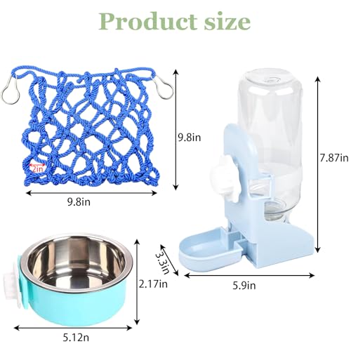 Rabbit Water Bottle Ferret Food Bowl Bunny Water Dispenser Stainless Steel Food Dish Hanging Drinking Fountain Drinker Feeder Crate Bowl Feeder Cup for Guinea Pig Hedgehog Chinchilla - color: Blue