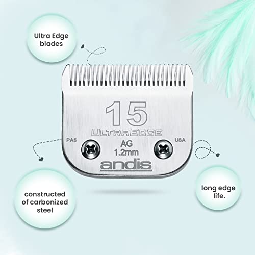 Andis 64072 UltraEdge Detachable Blade – Carbon Steel Pet Clipper Blade, Professional Grooming Performance - style: 15 Blade (Pack of 1)