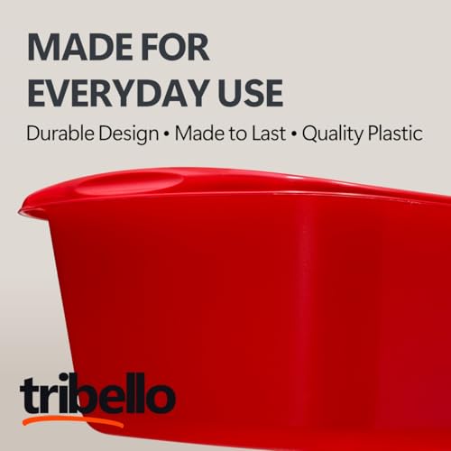 Tribello Plastic Wash Tub Dishpan Basin and Foot Bath for Soaking Feet, Laundry Hand Wash Bucket, Dish Pans for Washing and Storage Cleaning Supplies - 12 Quarts - Heavy Duty - Made in USA (Red) - color: Red